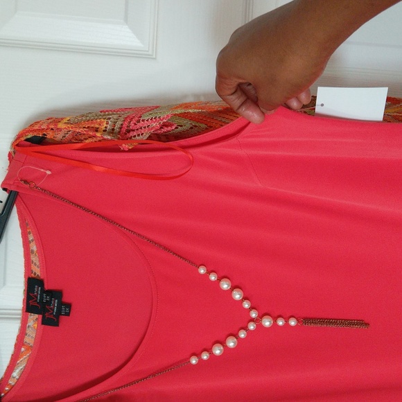 JM studio by John Meyer women's coral colorful plus size two pieces set dress - Picture 10 of 14